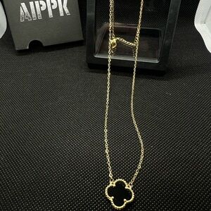Gold Necklace with Black Pendant